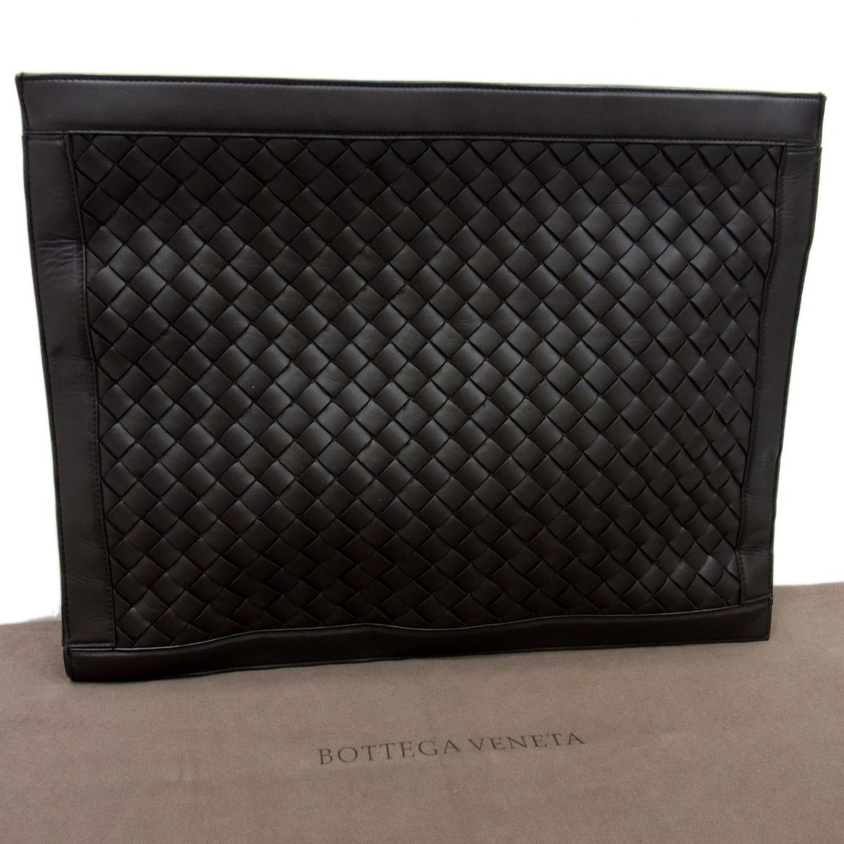 美品◇BOTTEGA VENETA イントレチャート クラッチバッグ ドキュメントケース ボッテガヴェネタ ダークブラウン 保存袋付き イタリア製 52,800円