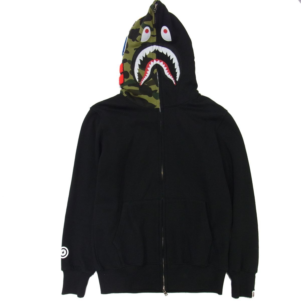 ☆A BATHING APE 1stカモ シャーク フルジップ パーカー フーディー メンズ レディース ブラック 1ST CAMO Wジップ