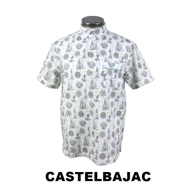 カステルバジャック　CASTELBAJAC　サッカー生地ボタンダウン半袖ポロシャツ　7236274113-1　シロ