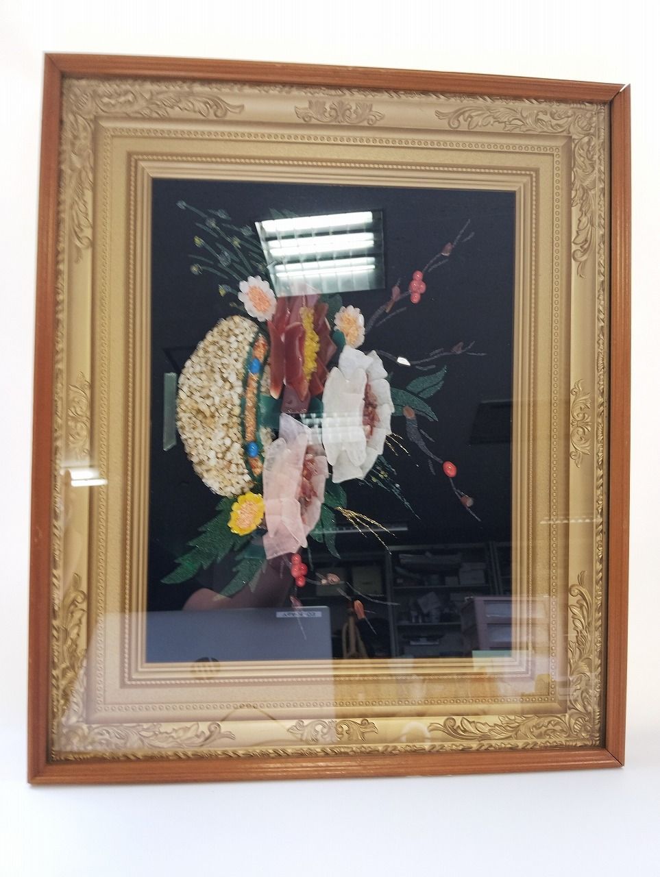 【沖縄・離島は要購入前連絡】貴石画　宝石画　ストーンアート　花　植物　美術品　骨董品　工芸品　アンティーク