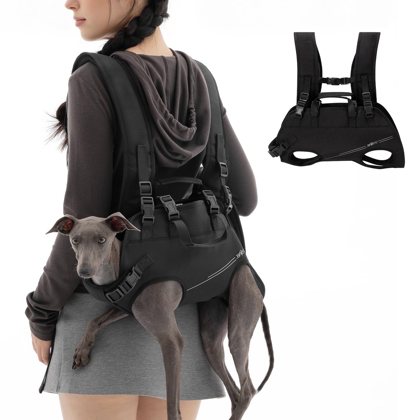 小型 障害者、高齢者、関節損傷、安定性を失った犬用 緊急用犬用バックパック (黒い，4XL) 全身犬用バックパックハーネス 犬用リフトハーネス Wakytu