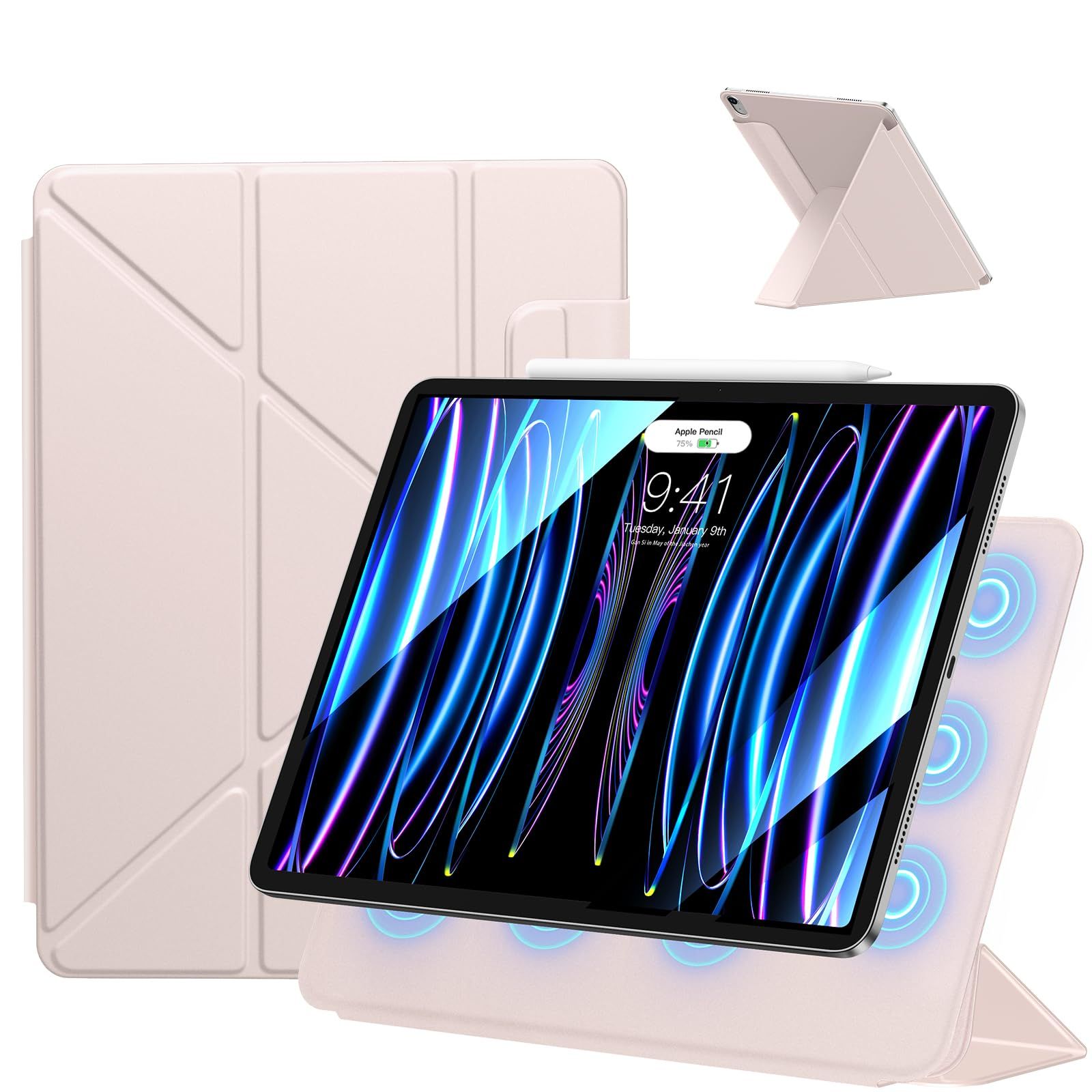 11世代 ケース (A16、2025) iPad 第10/11世代 (2022/2025)対応 強力マグネット吸着 横置＆縦置 iPad 角度調整可能 三角形スタンド 安定感 超スリム 極薄 軽量 耐久性保護カバー オートスリープ/ウェイク対応(ピンク)