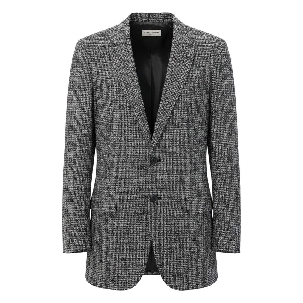 e8 【極美品】SAINT LAURENT ツイードジャケット テーラードジャケット イタリア製 36サイズ グレー系 ウール100％ メンズ 男性用k02i