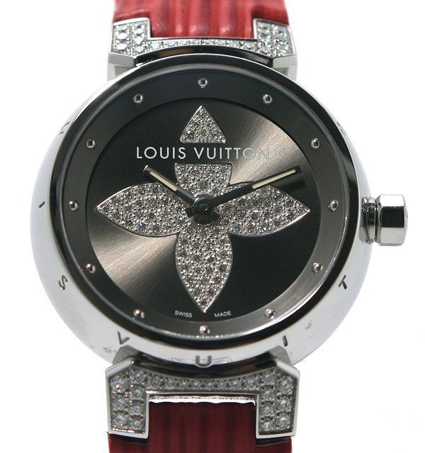 箱付 美品 LOUIS VUITTON ルイヴィトン タンブール フォーエバー ダイヤモンド Q121F グレー文字盤 クオーツ レディース