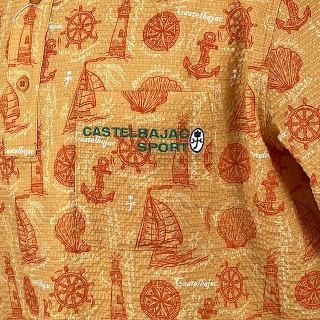 カステルバジャック　CASTELBAJAC　サッカー生地ボタンダウン半袖ポロシャツ　7236274113-2　オレンジ