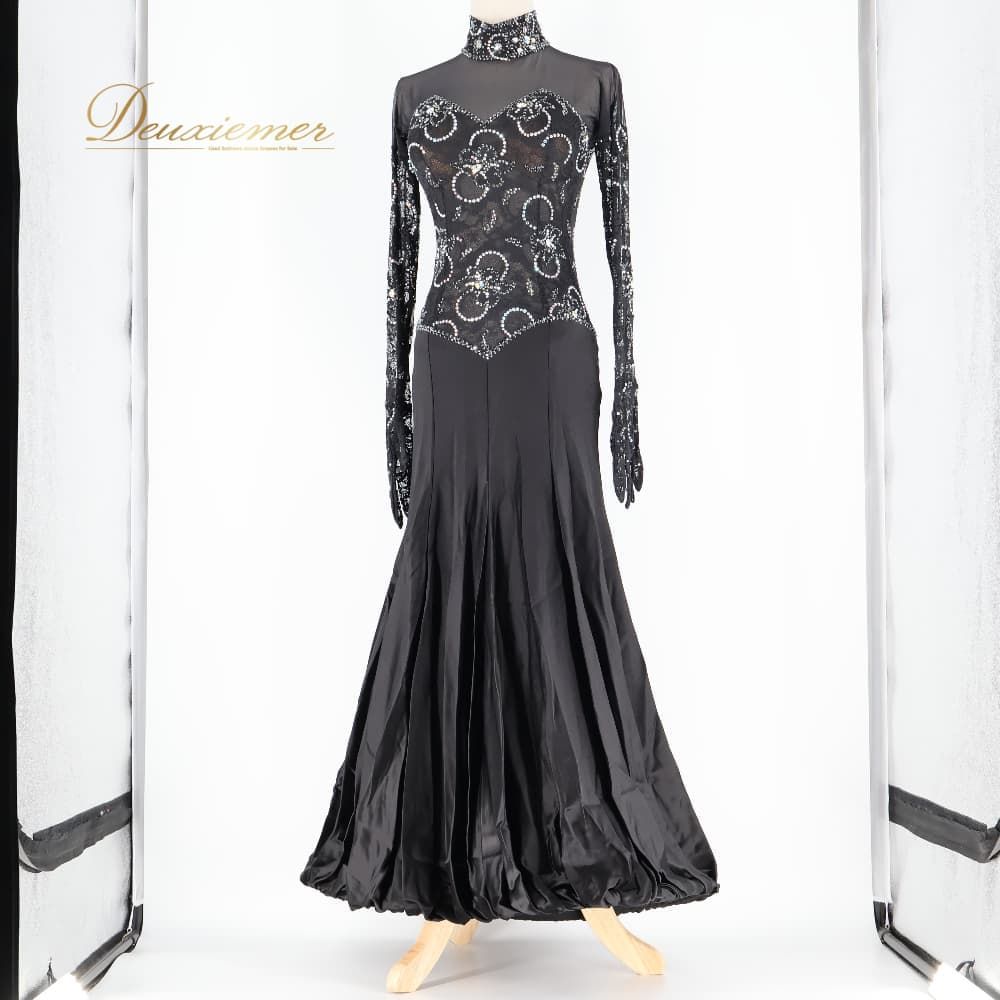 社交ダンス 衣装 Centini Alta Moda ドレス ワンピース スタンダード ブラック系 黒 無地 レース デモ 競技 ダンス パーティ 発表会 レディース ダンスウェア上品