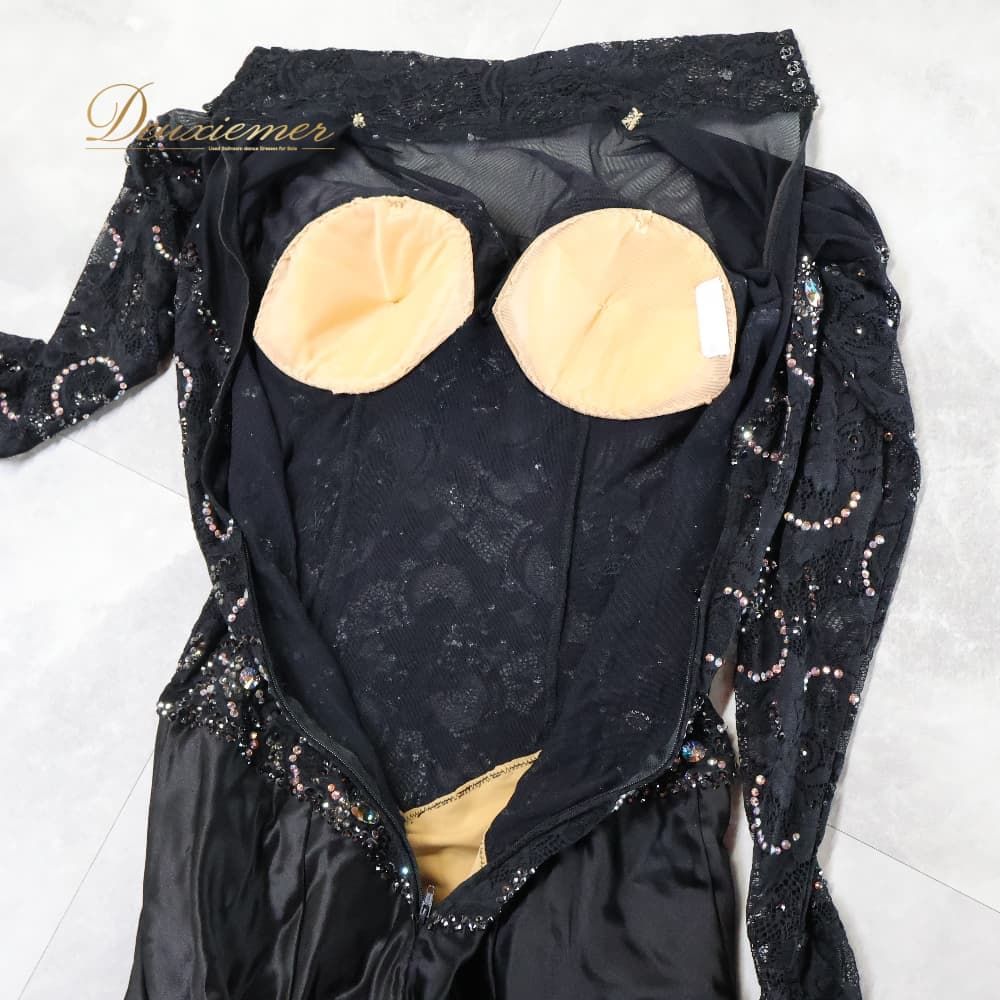 社交ダンス 衣装 Centini Alta Moda ドレス ワンピース スタンダード ブラック系 黒 無地 レース デモ 競技 ダンス パーティ 発表会 レディース ダンスウェア上品