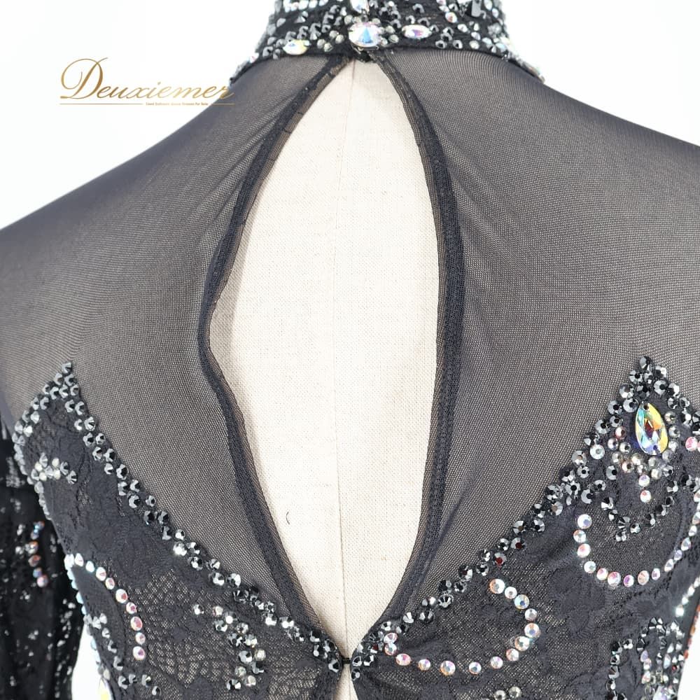 社交ダンス 衣装 Centini Alta Moda ドレス ワンピース スタンダード ブラック系 黒 無地 レース デモ 競技 ダンス パーティ 発表会 レディース ダンスウェア上品