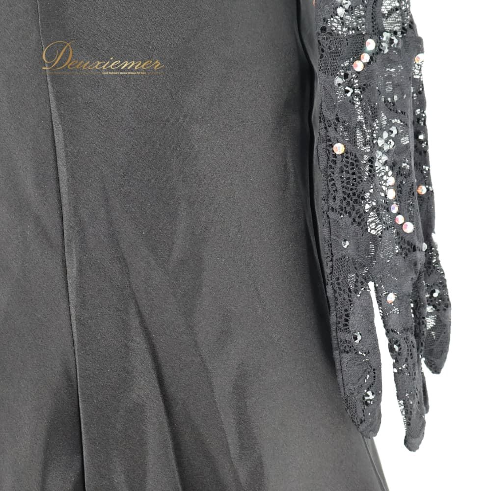社交ダンス 衣装 Centini Alta Moda ドレス ワンピース スタンダード ブラック系 黒 無地 レース デモ 競技 ダンス パーティ 発表会 レディース ダンスウェア上品
