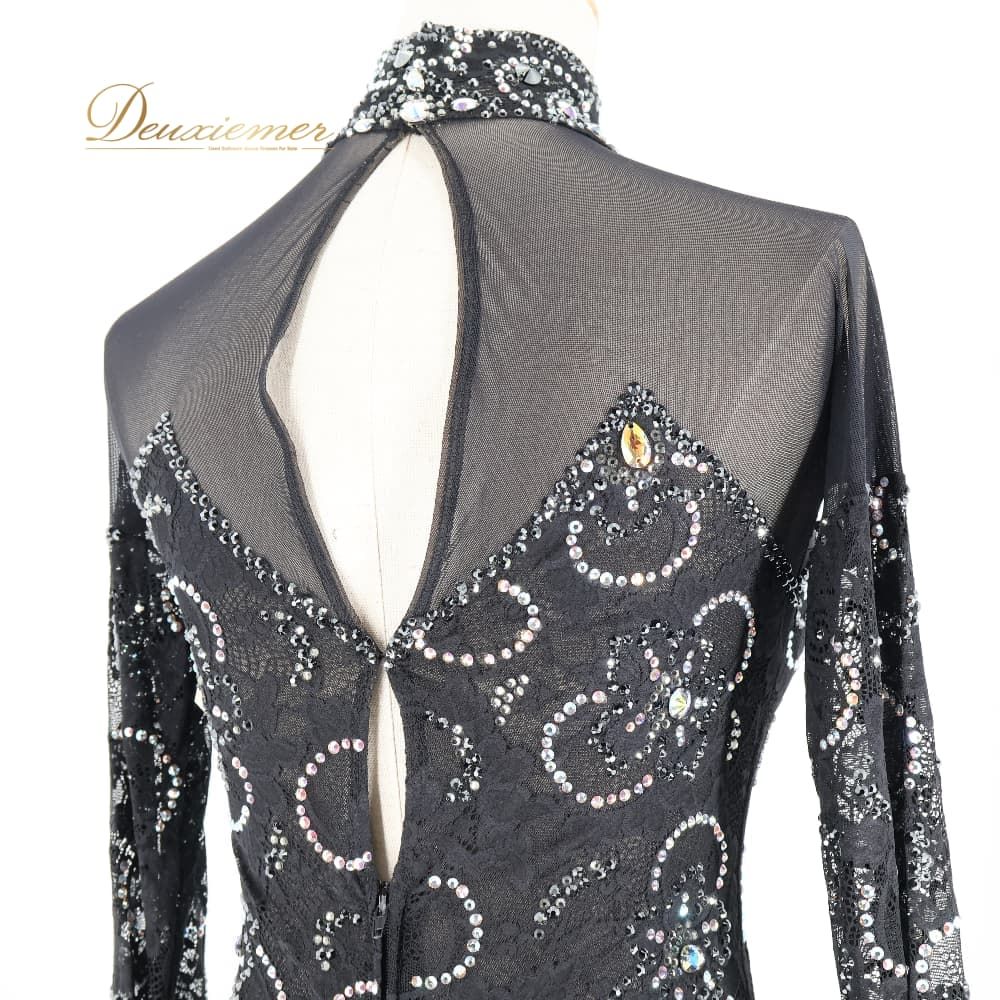 社交ダンス 衣装 Centini Alta Moda ドレス ワンピース スタンダード ブラック系 黒 無地 レース デモ 競技 ダンス パーティ 発表会 レディース ダンスウェア上品