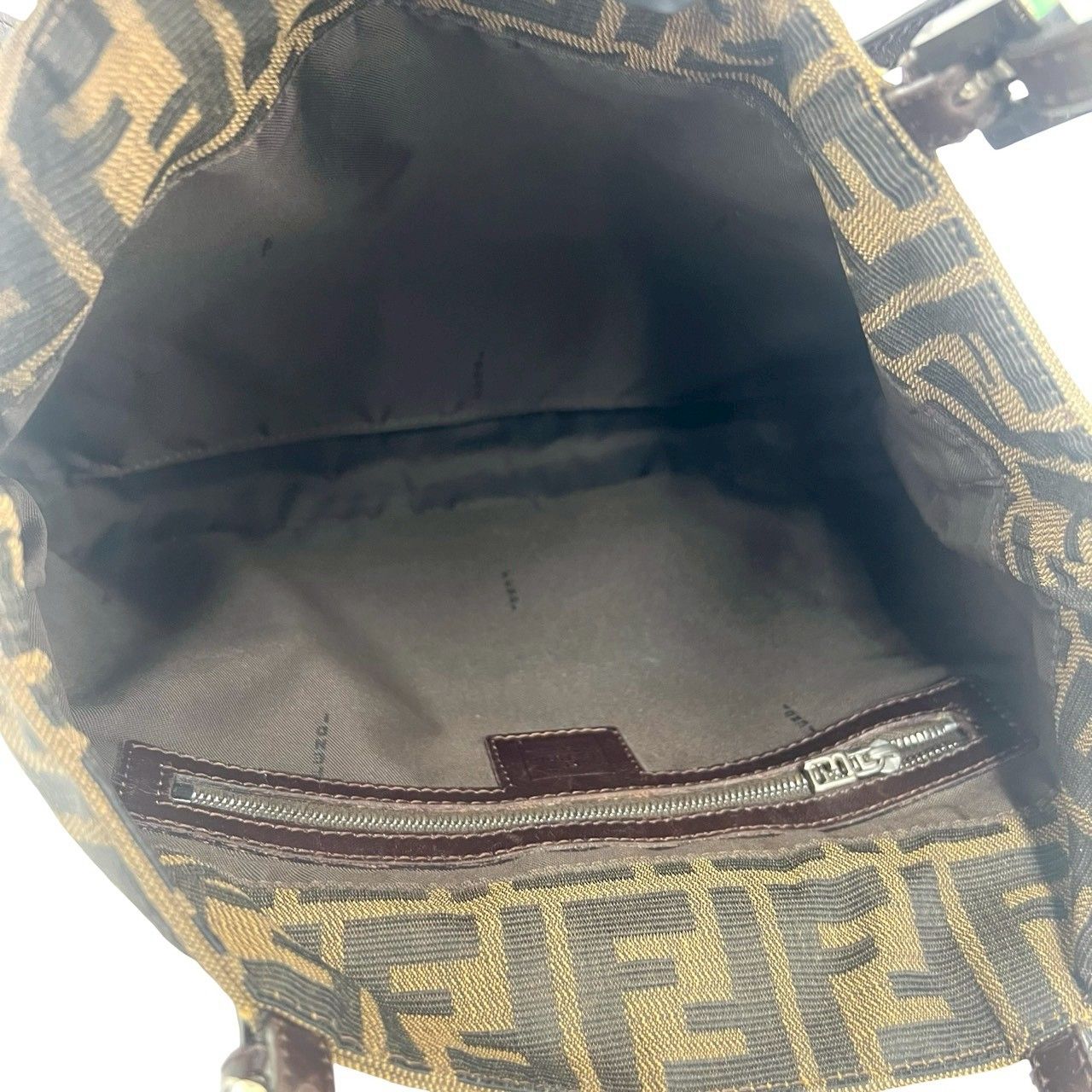極 美品 FENDI フェンディ ズッカ FF 柄 ロゴ 金具 キャンバス レザー 本革 トートバッグ セミ ショルダーバッグ ブラウン ブラック 62806