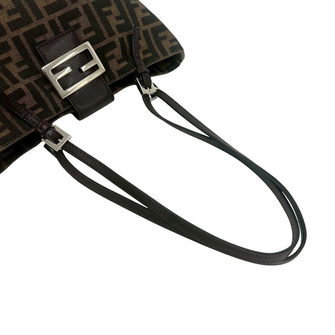 極 美品 FENDI フェンディ ズッカ FF 柄 ロゴ 金具 キャンバス レザー 本革 トートバッグ セミ ショルダーバッグ ブラウン ブラック 62806