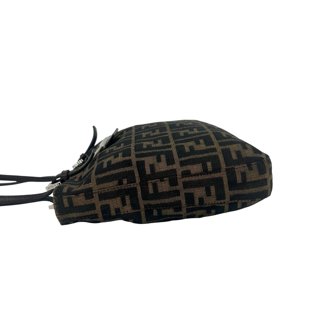 極 美品 FENDI フェンディ ズッカ FF 柄 ロゴ 金具 キャンバス レザー 本革 トートバッグ セミ ショルダーバッグ ブラウン ブラック 62806