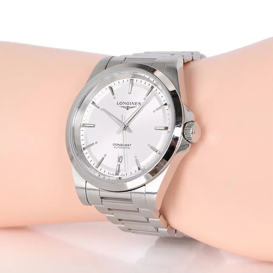 LONGINES コンクエスト オートマチック ウォッチ サンレイ シルバー スチール 時計 L38304726
