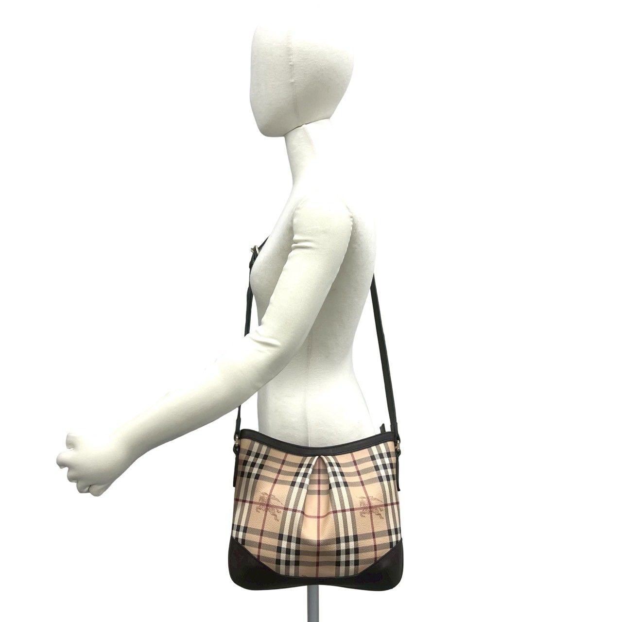 極 美品 BURBERRY バーバリー ノバチェック 柄 シャドーホース ロゴ レザー ショルダーバッグ ポシェット ブラウン ベージュ 96406