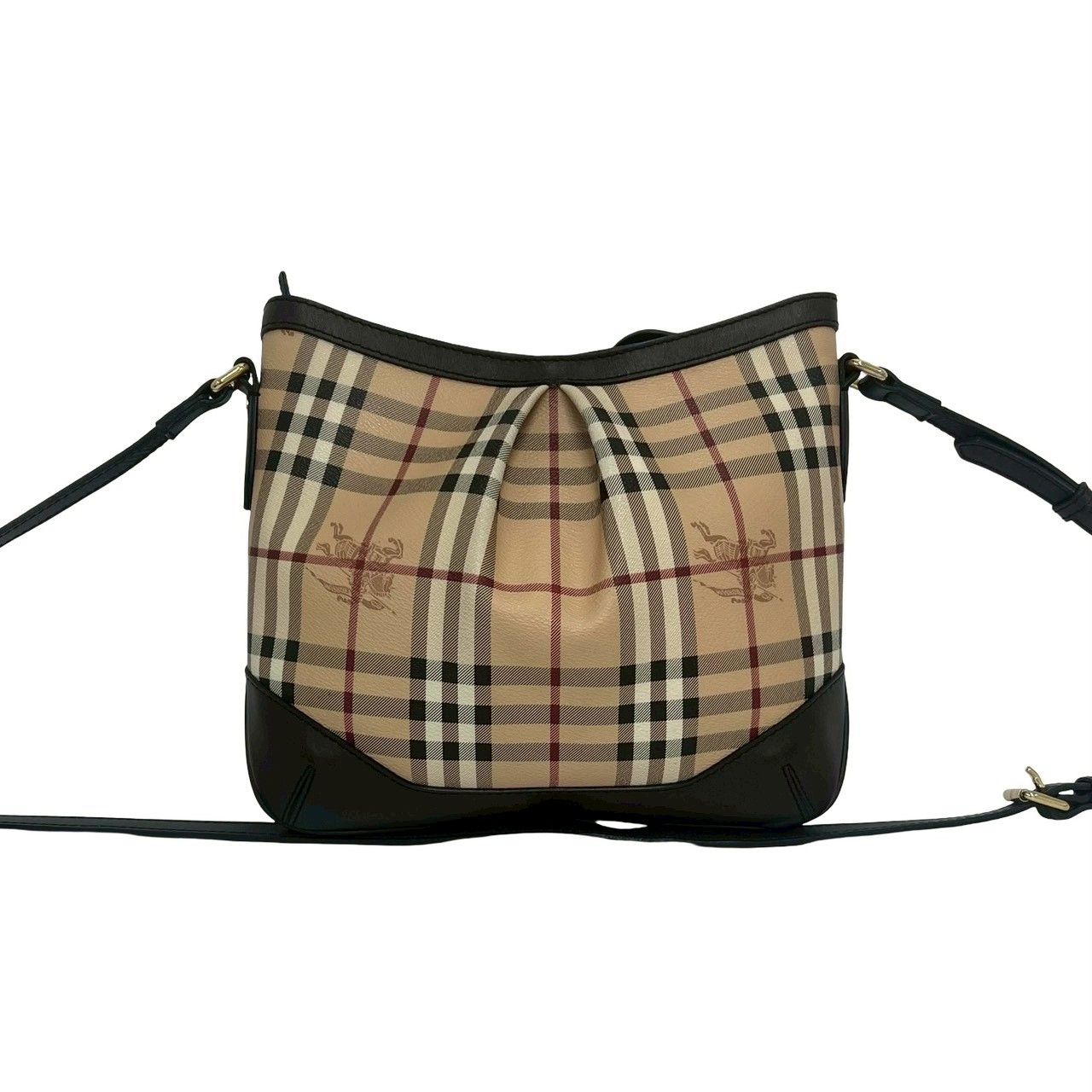 極 美品 BURBERRY バーバリー ノバチェック 柄 シャドーホース ロゴ レザー ショルダーバッグ ポシェット ブラウン ベージュ 96406