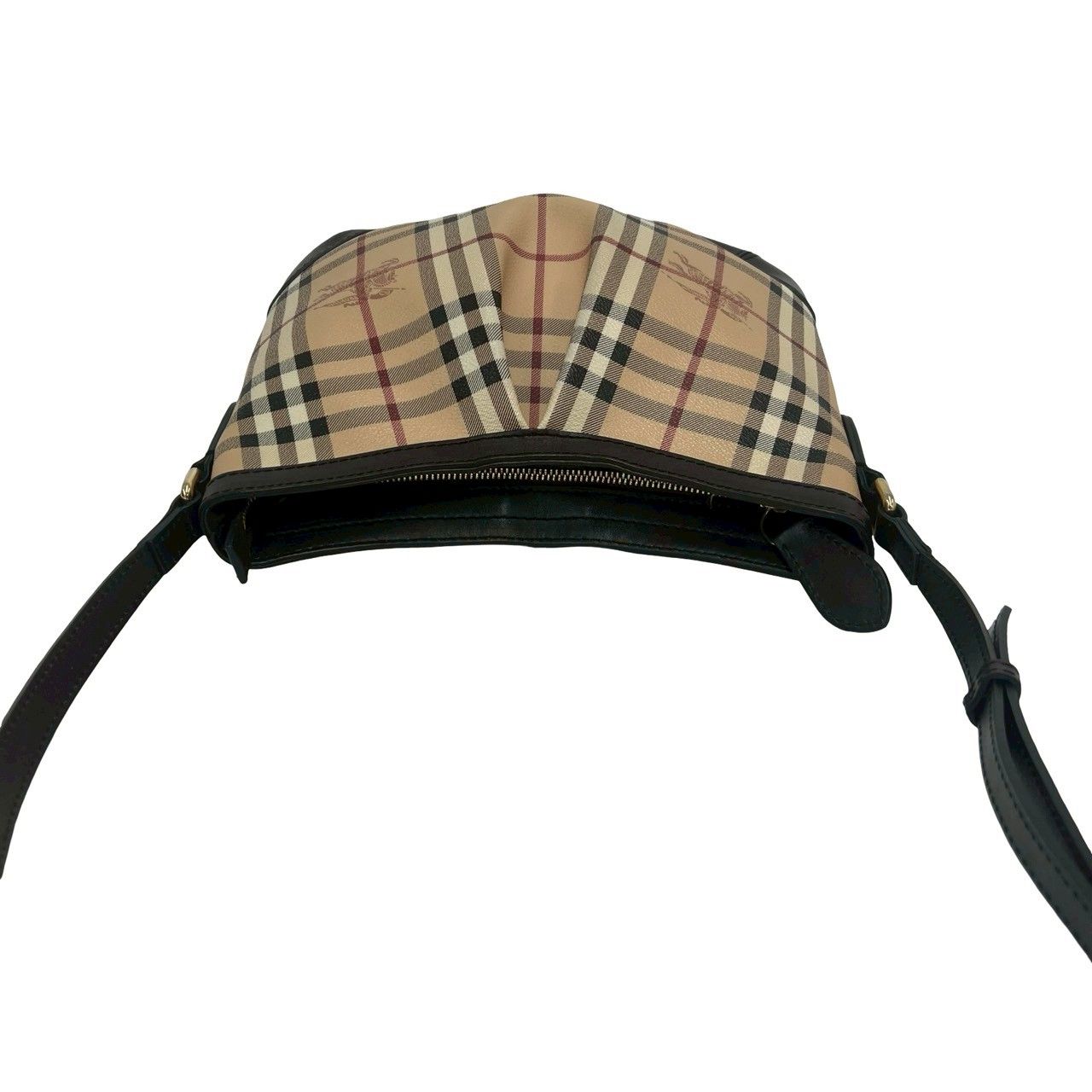 極 美品 BURBERRY バーバリー ノバチェック 柄 シャドーホース ロゴ レザー ショルダーバッグ ポシェット ブラウン ベージュ 96406