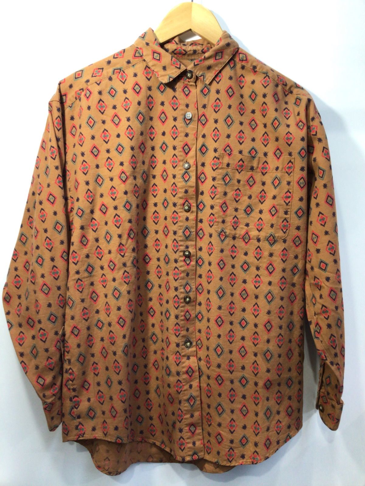 80's EddieBauer ネイティブ柄　L/Sシャツ　黒タグ