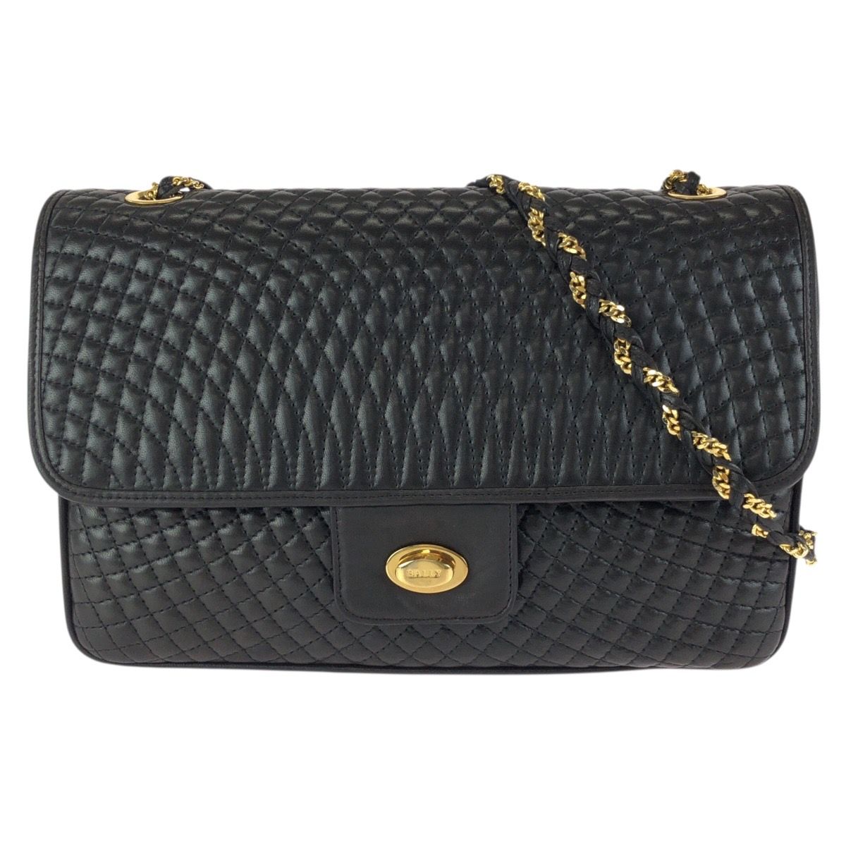 美品 BALLY バリー ヴィンテージ キルティング ブラック 黒 ゴールド金具 レザー チェーンショルダーバッグ レディース 602295【中古】