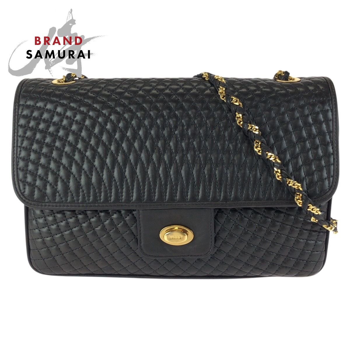 美品 BALLY バリー ヴィンテージ キルティング ブラック 黒 ゴールド金具 レザー チェーンショルダーバッグ レディース 602295【中古】