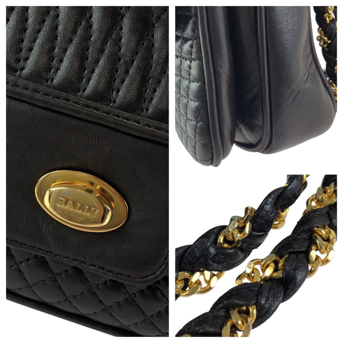 美品 BALLY バリー ヴィンテージ キルティング ブラック 黒 ゴールド金具 レザー チェーンショルダーバッグ レディース 602295【中古】