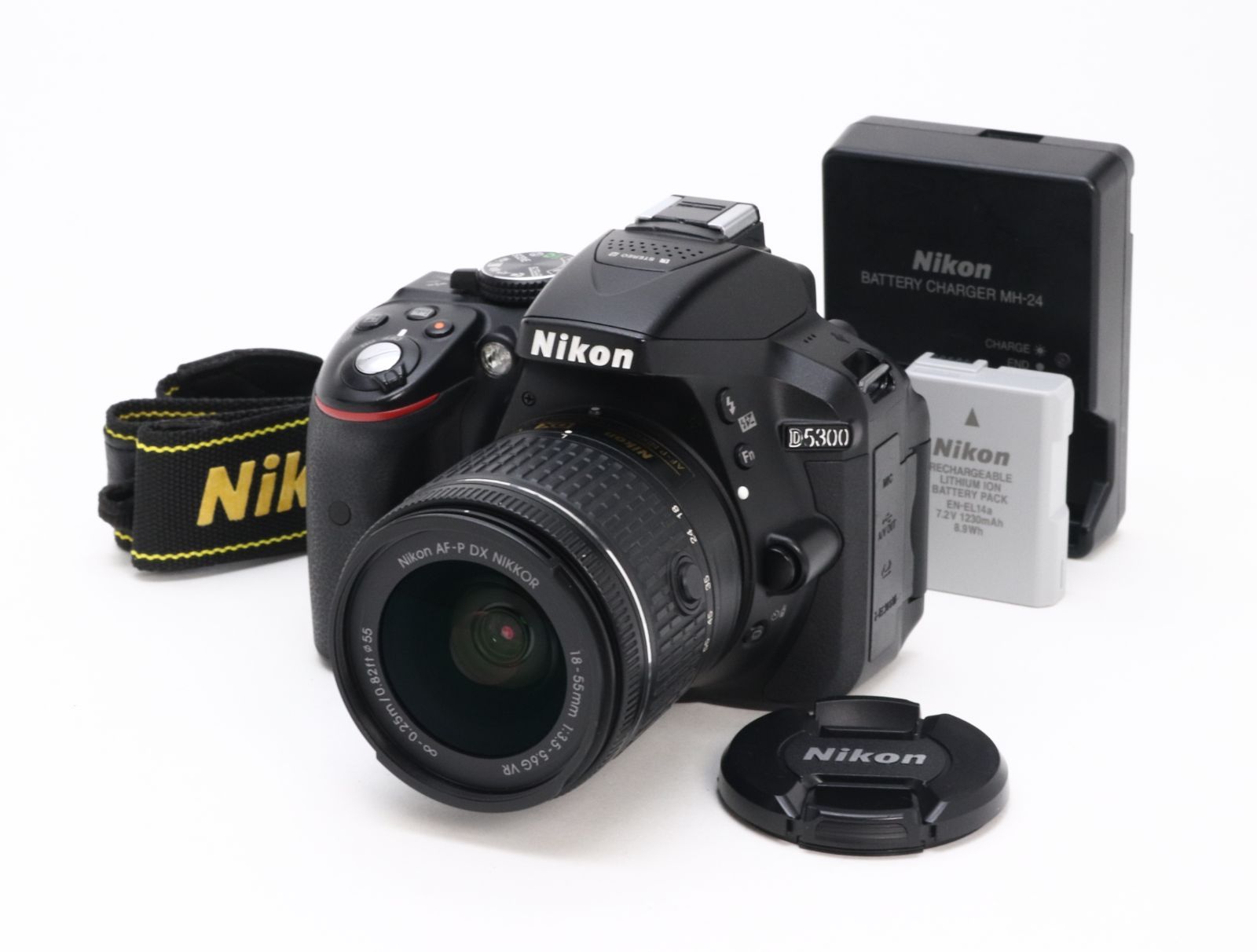 AB- (良品) Nikon ニコン D5300 AF-P DX NIKKOR 18-55mm F3.5-5.6G VR レンズキット ブラック 初期不良返品対応 55-18