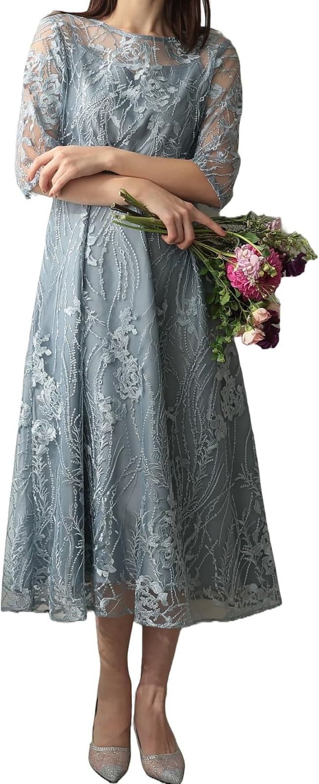 AUNI(アウニイ) パーティ ワンピース ドレス レディース 結婚式およばれワンピース パーティードレス (ブルーグレー / 155, 3L)