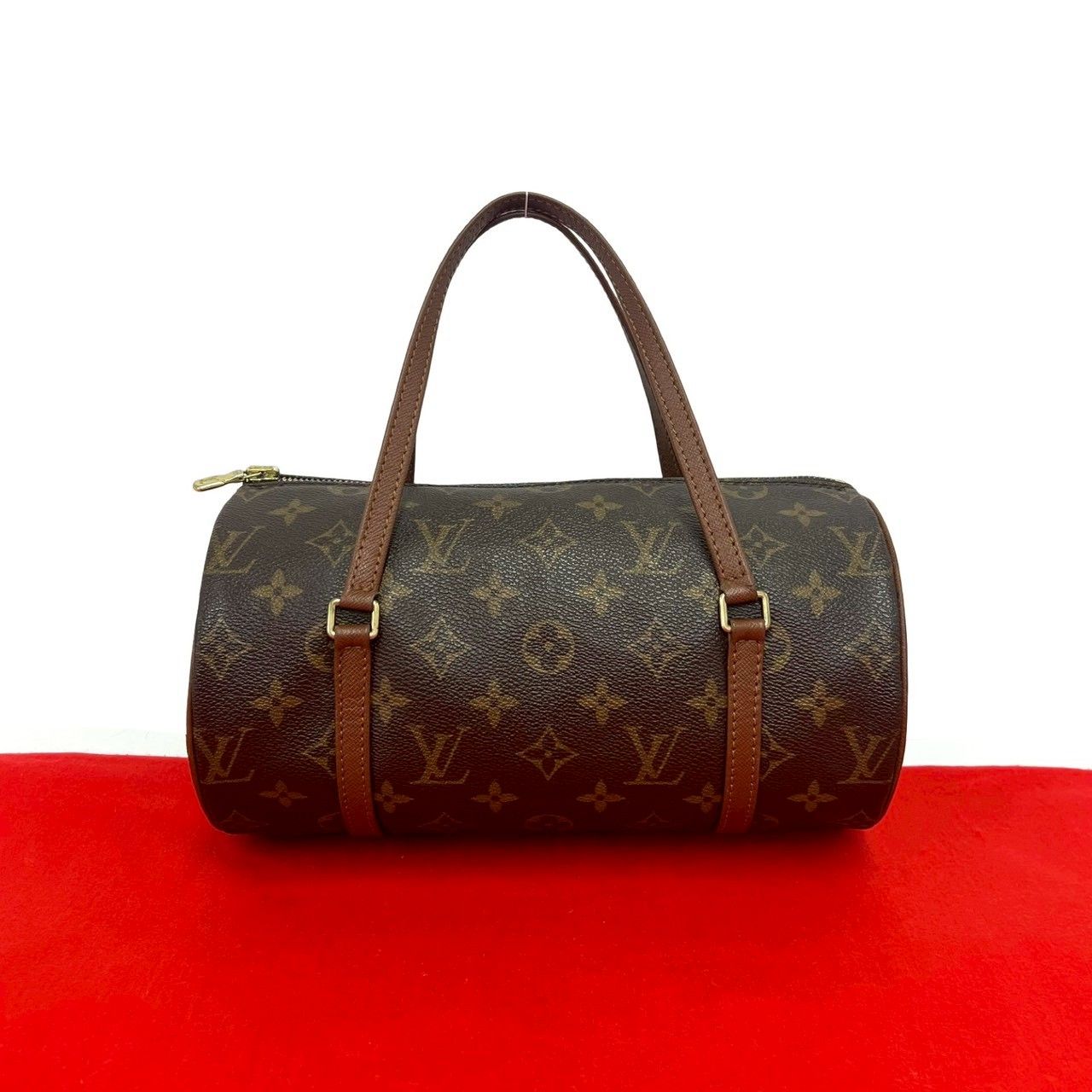 極 美品 LOUIS VUITTON ルイヴィトン パピヨン 金具 モノグラム レザー 本革 ハンドバッグ ミニ ボストンバッグ ブラウン 茶 37145