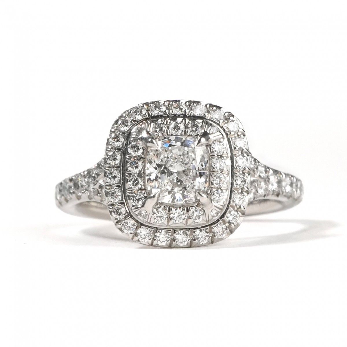 ティファニー TIFFANY&Co. クッション カット ダブル ハロー エンゲージメント リング ダイヤモンド プラチナ バンド ティファニー ソレスト リング 指輪 Pt950