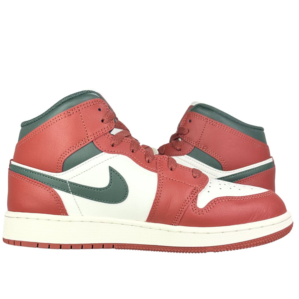 NIKE AIR JORDAN 1 MID SAIL PURE PLATINUM REDSTONE MIDNIGHT GREEN