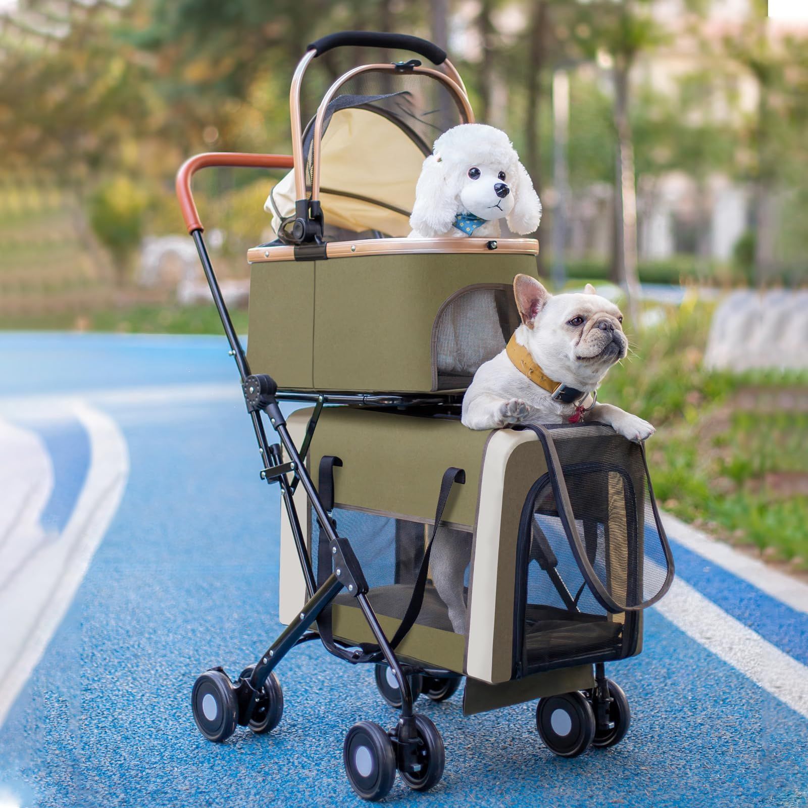 ペット用 ベビーカー ペットカート 2段式の上下段セット 折りたたみ犬用ベビーカー 猫犬兼用