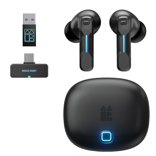 ☆新品☆Middle Rabbit SW5 2.4Gワイヤレスゲーミングイヤホン マイク付き、20ms低遅延、ドングル＆Bluetooth 5.4デュアルモードヘッドホン、PC PS5 PS4 デスクトップ コンピューター VR対応、アプリ機 a4a3f643