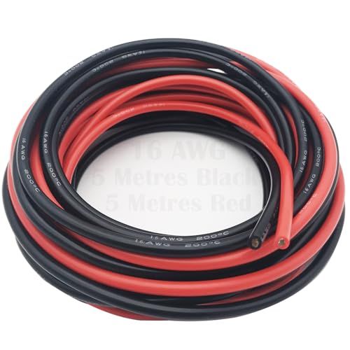 シリコンワイヤー、Dujelixa バッテリーケーブル (黒 5 メートル & 赤 5 メートル)、16 AWG ソフト & フレキシブル電気ケーブル 1.27mm?、電子機器配線、ドローン、飛行機バッテリーなど用kk 17d081b8