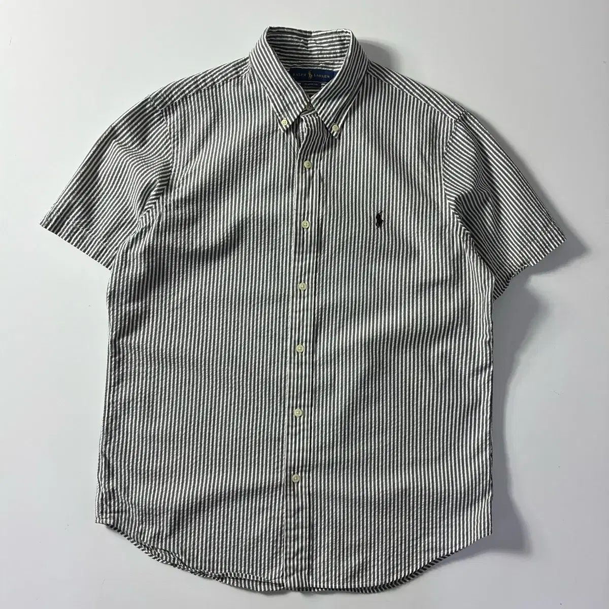Polo ポロ ラルフローレン 刺繍 コットン グレー ストライプ 半袖 シャツ