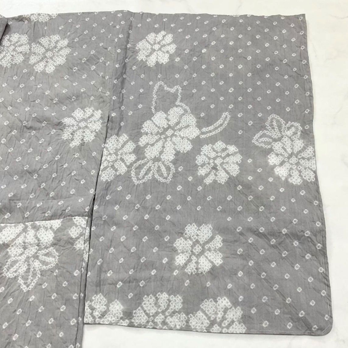 kimono+one◆kimonoarisa◆厳選◆夏物◆浴衣◆未使用同然◆愛知県有松鳴海絞り◆ネコ猫ねこ◆木綿◆仕付け糸付き◆総手絞り◆裄長◆ロング◆裄68.5肩丈165◆単衣浴衣夏着物夏帯小紋着物普段着名古屋帯
