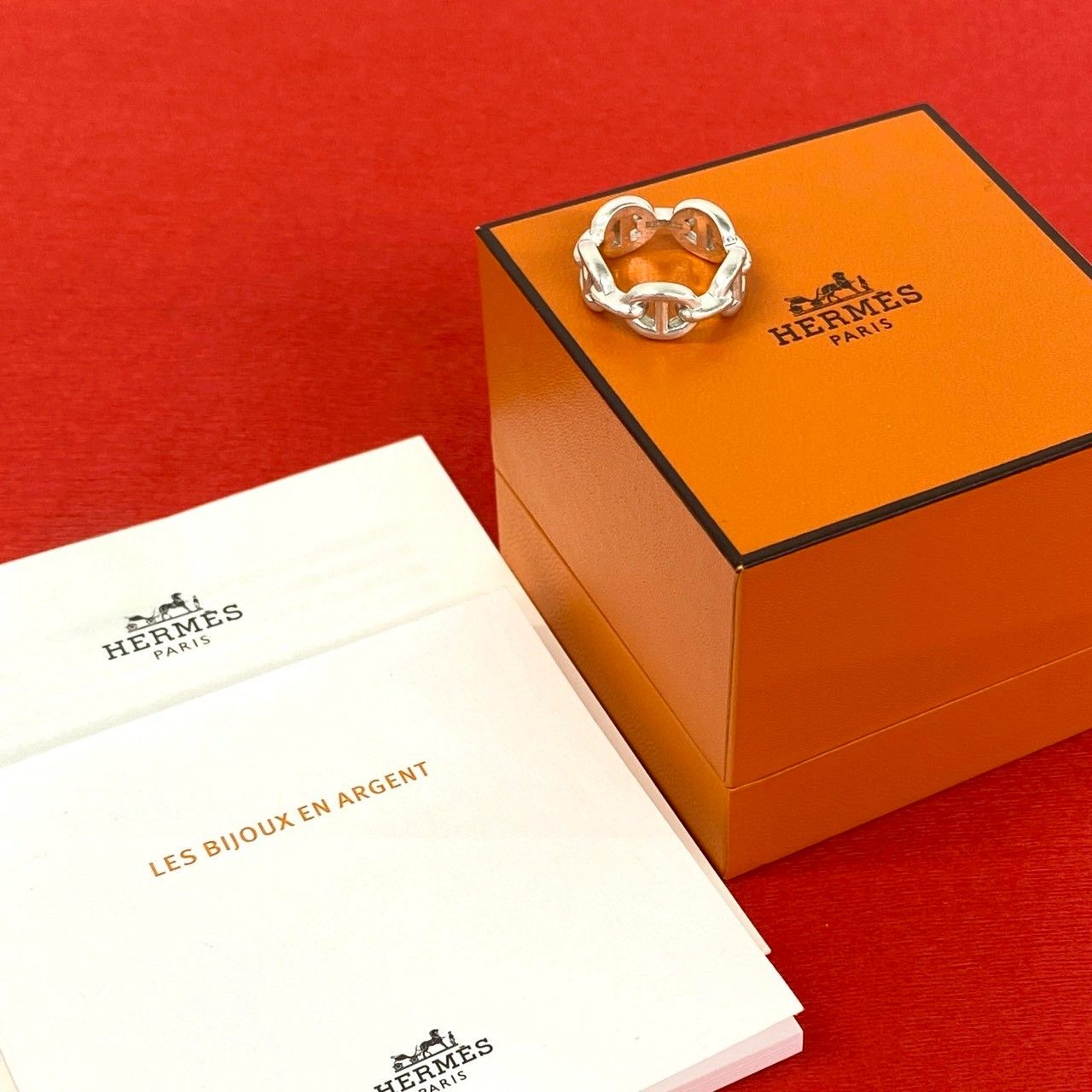極 美品 箱付き HERMES エルメス シェーヌダンクル アンシェネ PM シルバー925 リング 指輪 8号 アクセサリー シルバー 17672