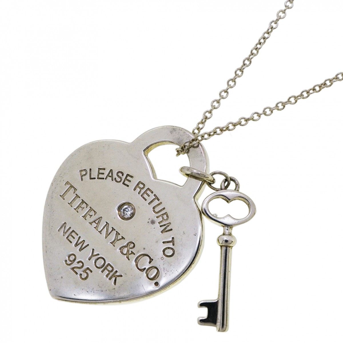 【6jdb0893-k】ティファニー ネックレス リターントゥ/ハートタグ&キー 1PD シルバー925 ダイヤモンド【中古】レディース