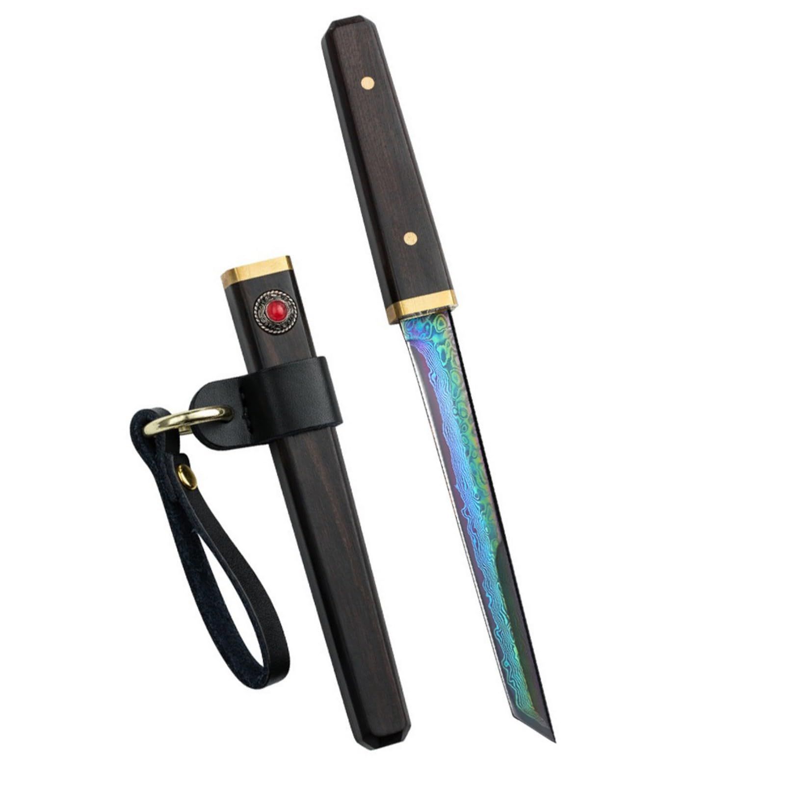 シースナイフ ダマスカスナイフ【菊竹武士】VG10鋼 メッキ加工 黒檀 木鞘付 キャンプ バーベキュー 料理 ナイフwb f0ee6132