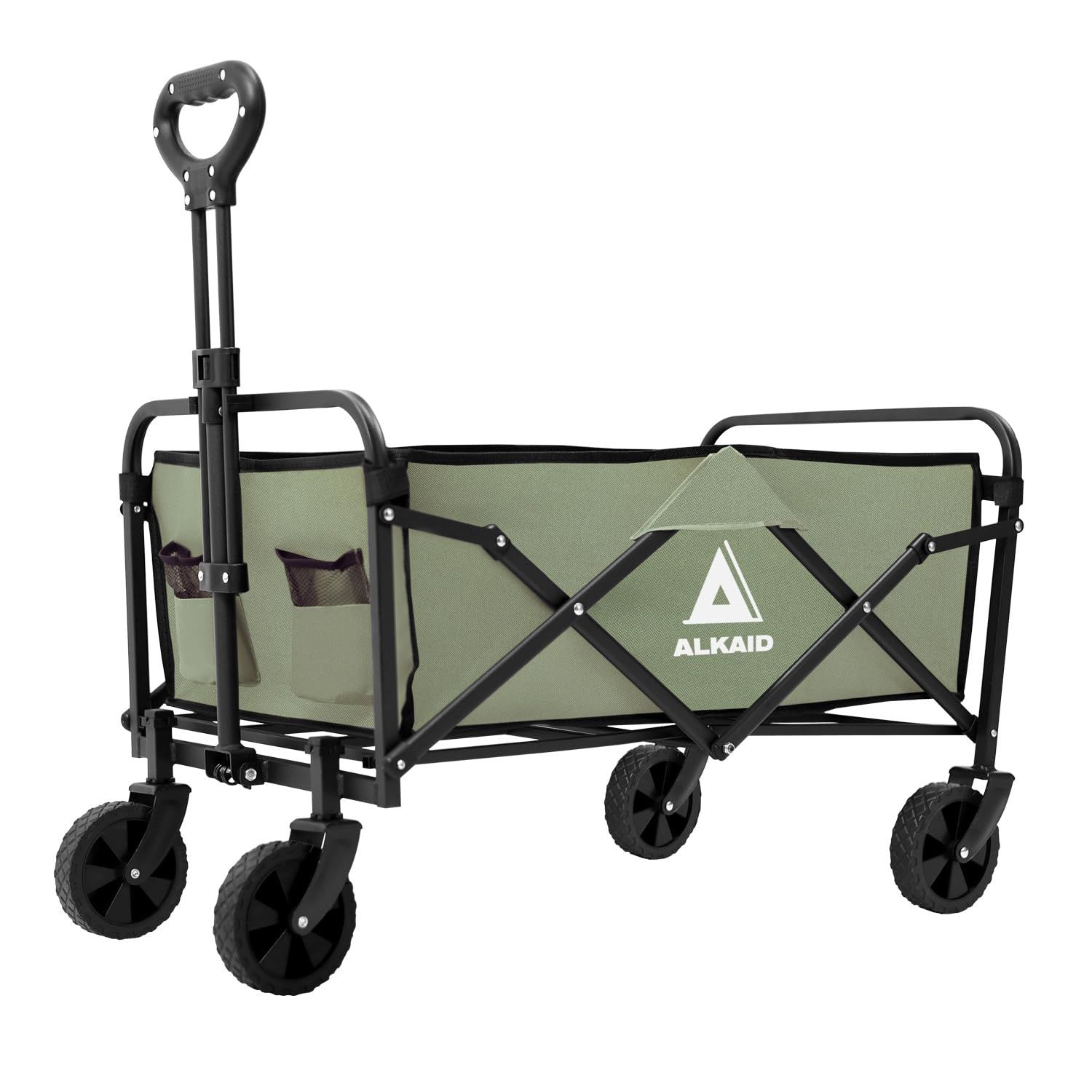 ALKAID キャリーワゴン キャリーカート アウトドアキャンプカート 折りたたみ式 ワイドタイヤ搭載 耐荷重100kg 大容量120L 自立式収納 コンパクト キャンプ BBQ 釣り 買い物 (グリーン)wb 9286a891