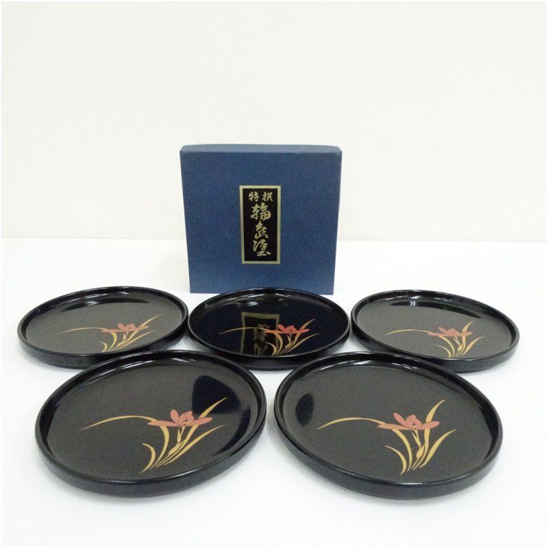 輪島塗 蘭蒔絵銘々皿5客（紙箱） 茶器 菓子器 おしゃれ 和菓子 干菓子