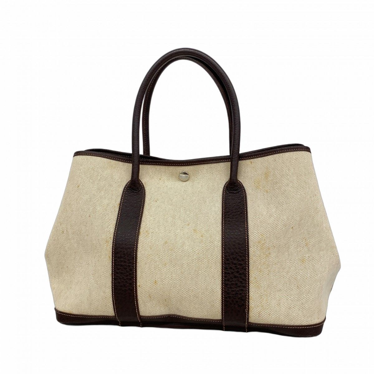 【6eb0732】エルメス トートバッグ ガーデンパーティPM トワルアッシュ ブラウン シルバー金具 □J刻印【中古】レディース
