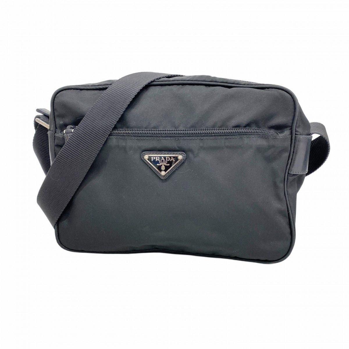 【6eb0733】プラダ ショルダーバッグ テスート ナイロン ブラック シルバー金具【中古】レディース