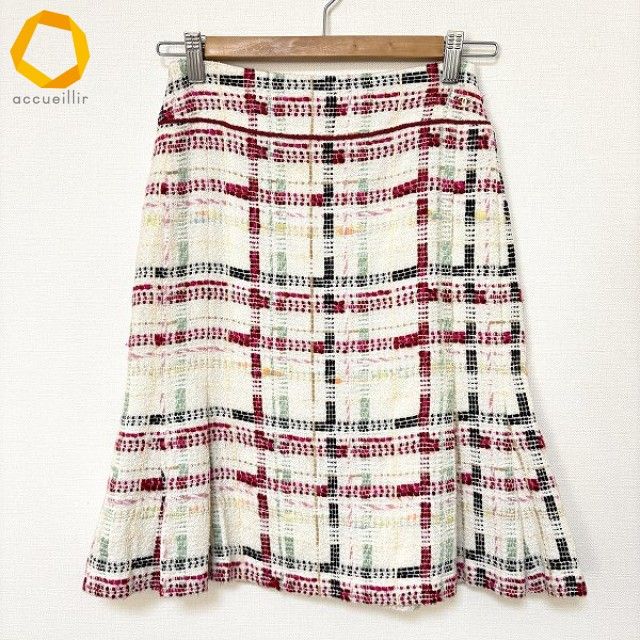 #apc シャネル CHANEL スカート 36 白 マルチ ツイード シルク裏地 フランス製 レディース [541120]