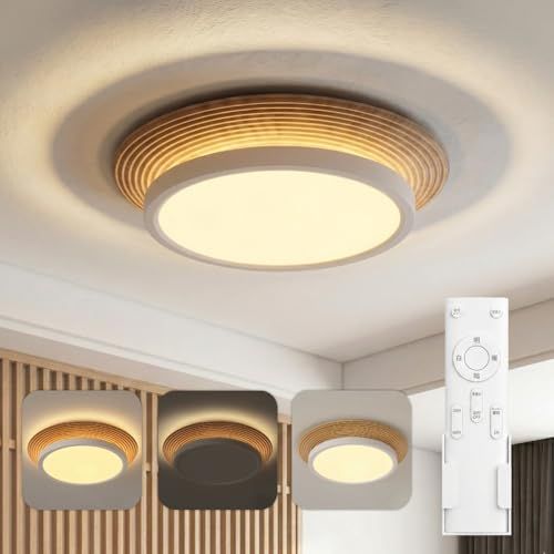 【ｈｉｄｅｍａｓａ】シーリングライト LED 調光調色 リモコン付き 薄型 天井照明 間接光搭載 おしゃれ 省エネ リビング 寝室 子供部屋 和室 洋室 インテリア照明 6~8畳 (ウッド, Φ37xH5.9cm 30W) 219c214d