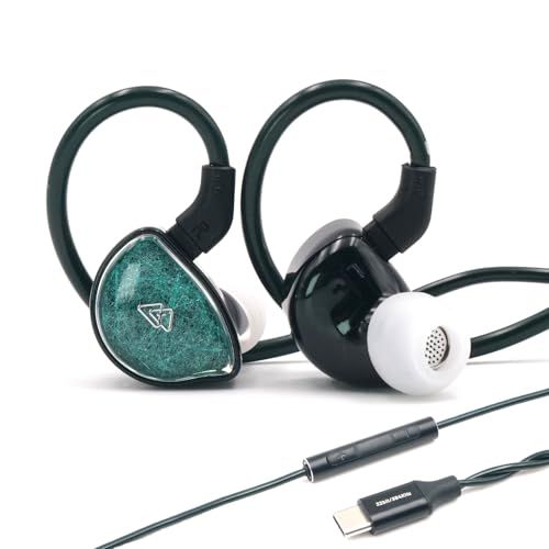 BQEYZ NI HiFiゲーミング インイヤーモニター 有線イヤホン セラミック複合振動膜 ヘッドフォン 3.5mm/4.4mm 着脱式 有線イヤーバッド ゲーミング プレイヤー ステージ対応 (Type-Cマイク付き 緑) 317863ba