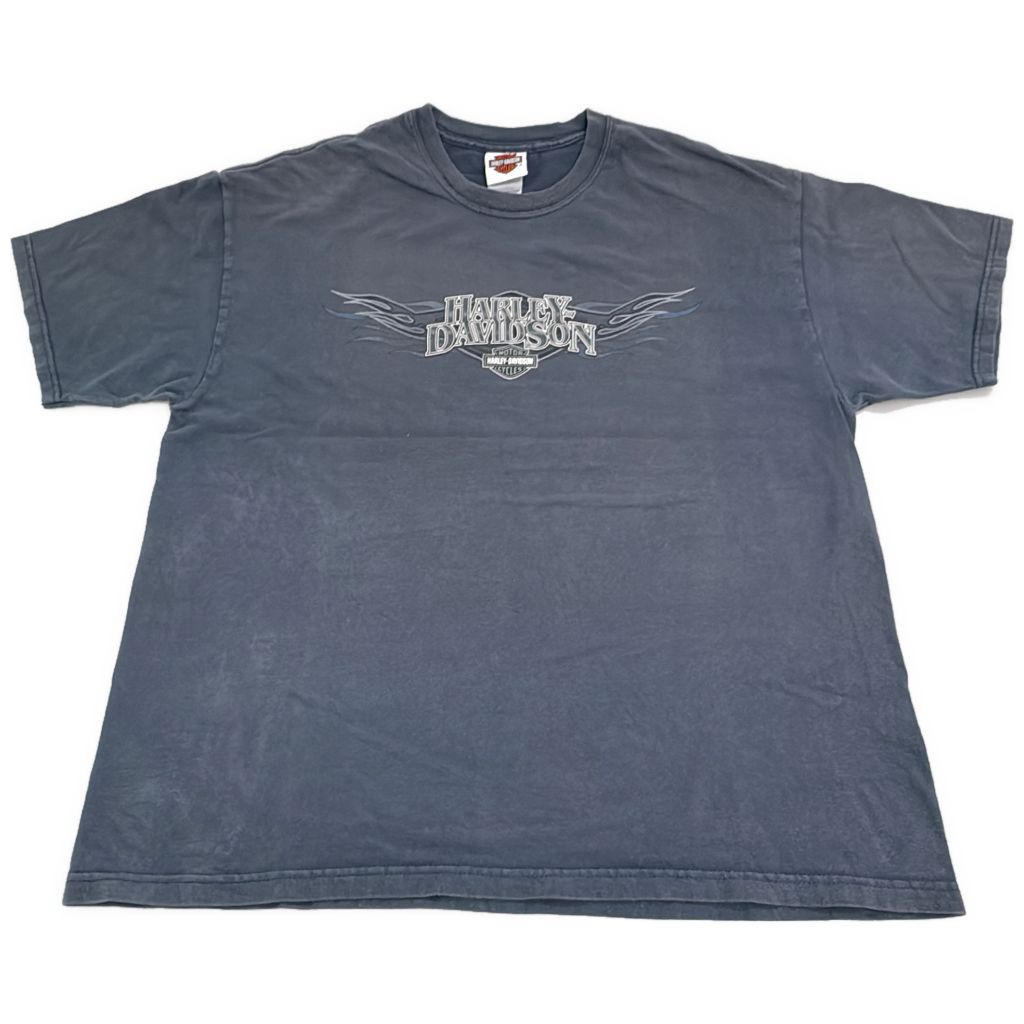 00年代 USA製 HARLEY DAVIDSON ハーレーダビッドソン フェードＴシャツ モーターサイクル ネイビー(メンズ XL)中古 古着 Y0590
