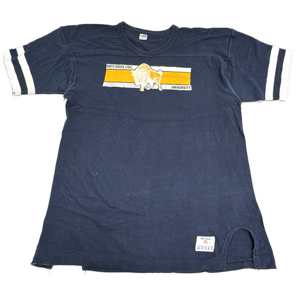 70年代 USA製 Champion チャンピオン フットボールＴシャツ ヴィンテージ スポーツ バータグ ネイビー(メンズ XL)中古 古着 Y0610 11,325円