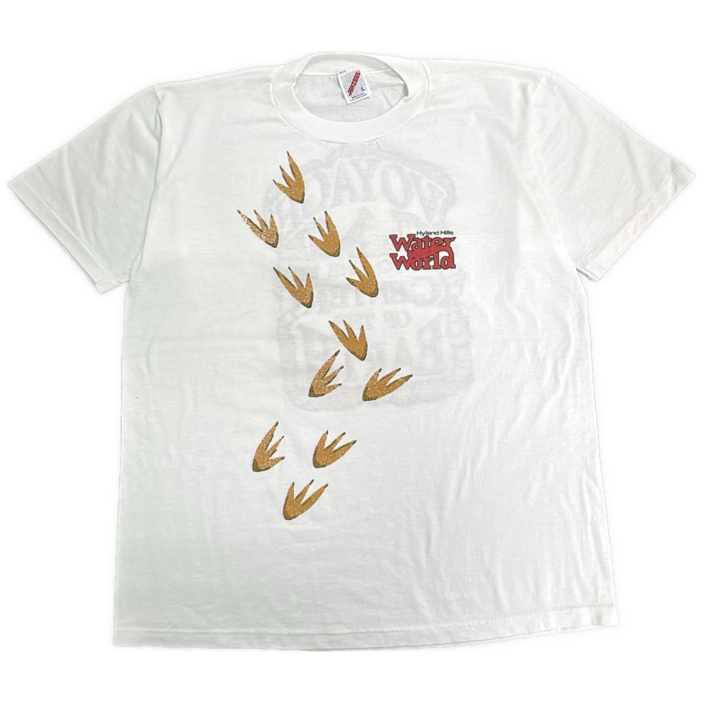 90年代 USA製 JERZEES ジャージーズ テーマパークＴシャツ ホワイト(メンズ L)中古 古着 Y0626