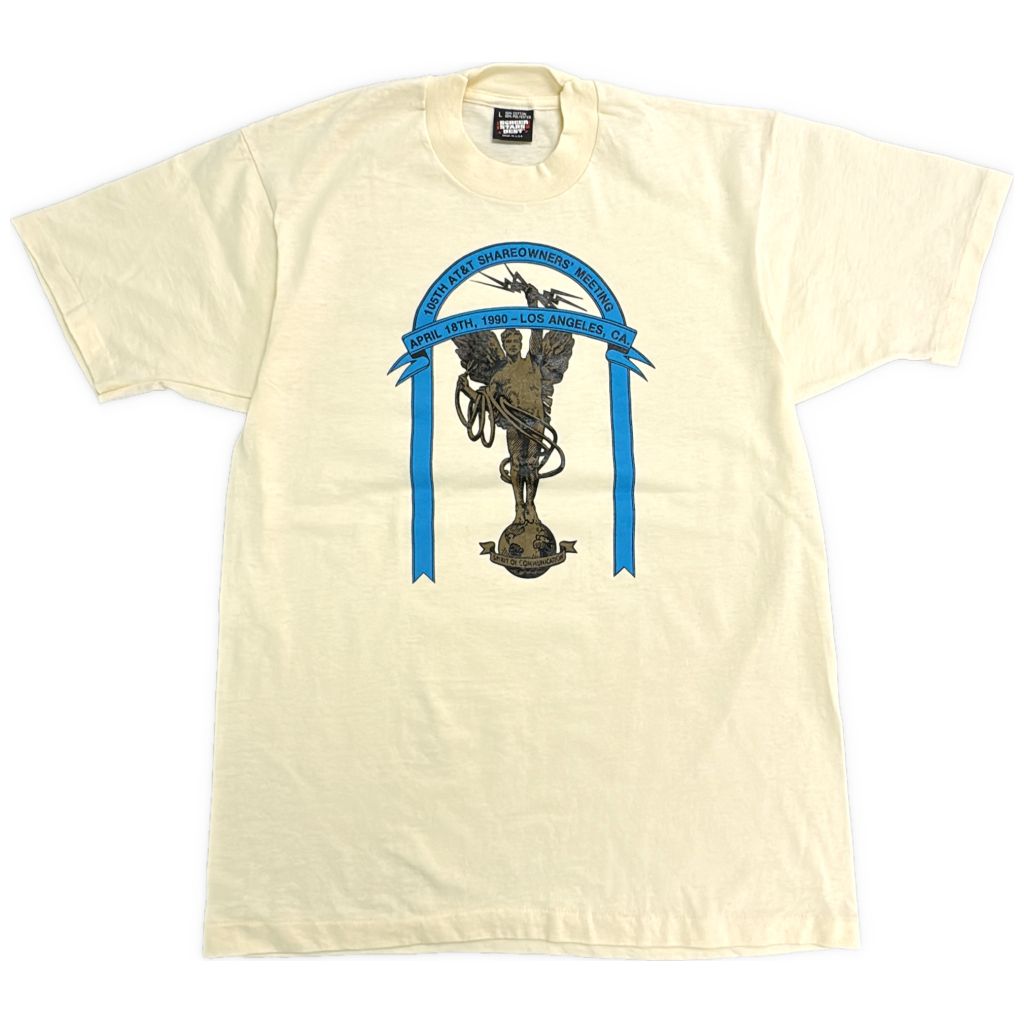 90年代 USA製 SCREEN STARS スクリーンスターズ AT&T コーポレートＴシャツ アイボリー(メンズ L)中古 古着 Y0631