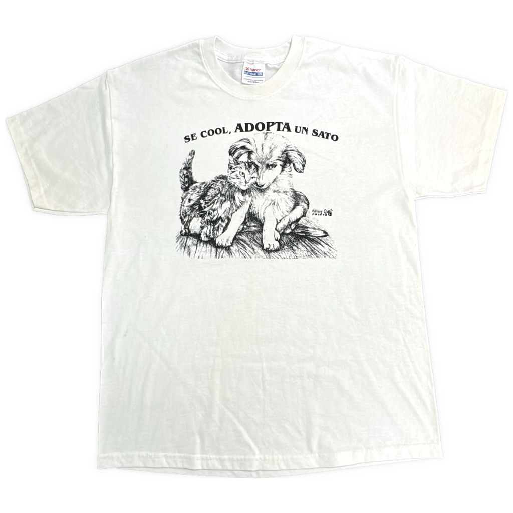 00年代 Hanes ヘインズ アニマルプリント 子犬 子猫 半袖Tシャツ ホワイト(メンズ L)中古 古着 Y0662